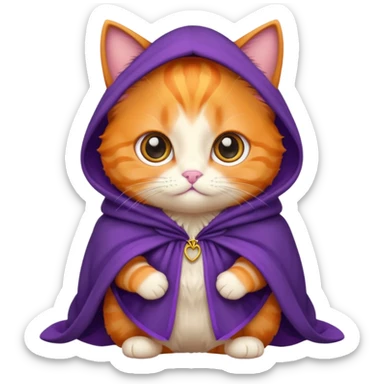 baby orange cat in purple cloak sticker