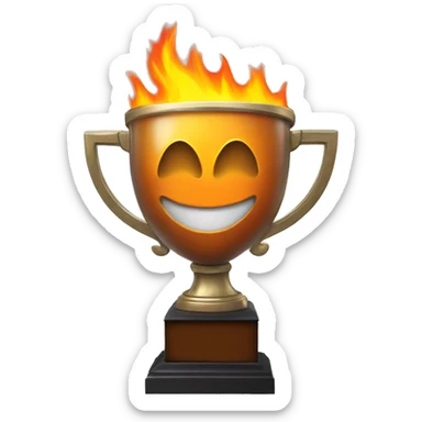 A trophy with a screaming face in the shape of orange, yellow and white fire. sticker