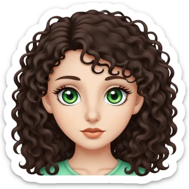 girl with green eyes, long dark brown curly hair, big nose, and long eye lashes sticker