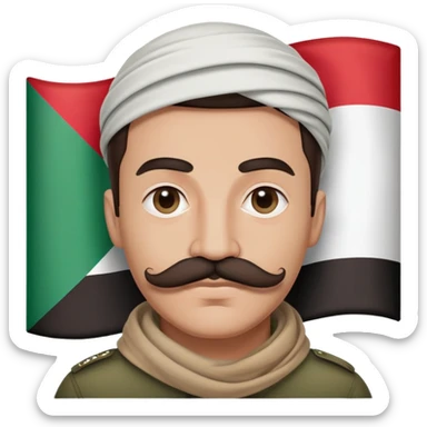Guy with mustache wrapped in Palestinian flag sticker