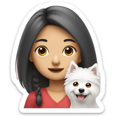 asian girl with Japanese spitz dog sticker