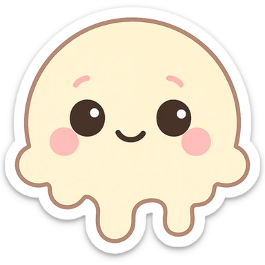 Kawaii style emoji with soft vanilla color, big shiny eyes, cute expression, transparent background. sticker