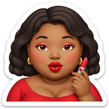 Create an emoji of a fat black woman with chubby cheeks with blushing red lipstick posing as if she were kissing sticker