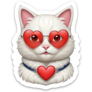 a cute white cat wearing heart sunglasses while smilling sticker