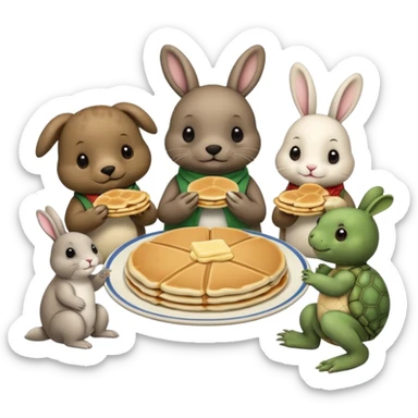 Seal, dog, bunny, turtle all eating pancakes in 1 image together sticker