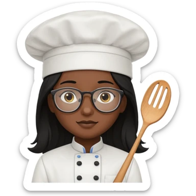 Profesora de pastelería morena con gafas y pelo negro largo sticker