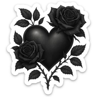 gothic heart with dark roses, remove background sticker