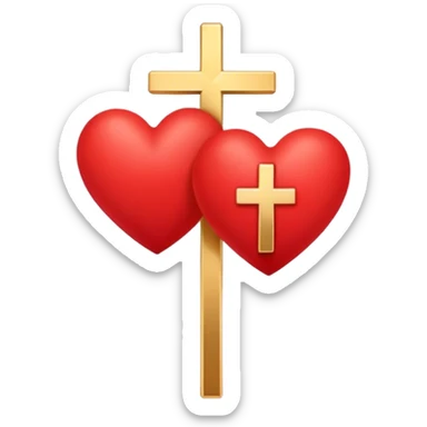 Two red  hearts connected by one simple gold cross  sticker