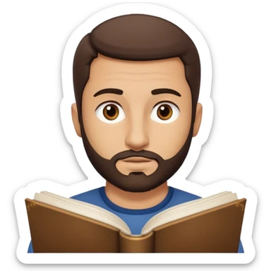 His face has distinct Iraqi features, with round brown eyes and a neatly trimmed short beard.  **Hobbies and Interests:** - He loves reading and enjoys books on literature, philosophy, and wisdom. sticker