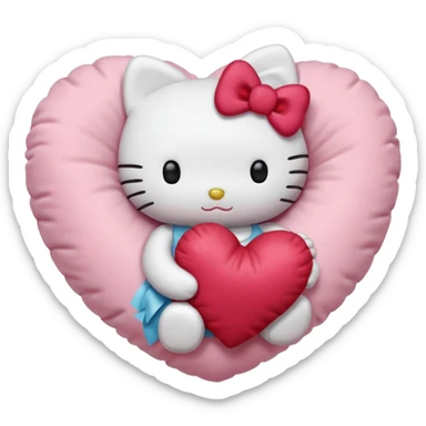 hello kitty hugging a heart-shaped pillow sticker