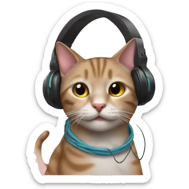 Cat in headphones sticker
