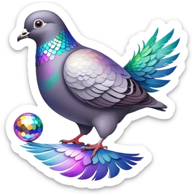 Pigeon with a disco ball sticker