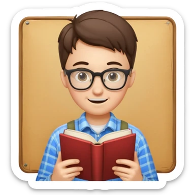 A nerd with braces and glasses reading a book. sticker