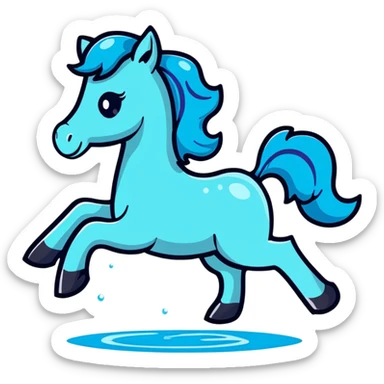 A playful horse composed of transparent bubbles and water droplets, bubbling and glistening sticker