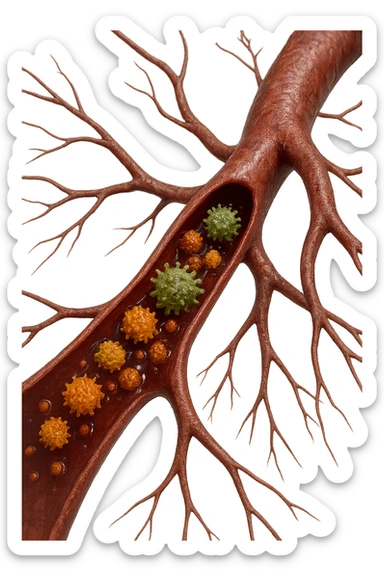 tossine che entrano in una vena umana anatomica realistica, vista dall'alto, iperrealistica 4k sticker