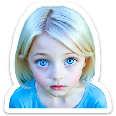 Bonnie Blue Porträt einer jungen Frau mit ovalem Gesicht, großen hellblauen Augen, langen Wimpern und geschwungenen Augenbrauen. Gerade, feine Nase und volle Lippen mit sichtbarem Lächeln. Glatte, leicht gebräunte Haut mit natürlichem Glow. Schulterlanges, blondes Haar mit Locken und Mittelscheitel sticker