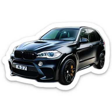 BMW X5M black, number plate JK-777 sticker