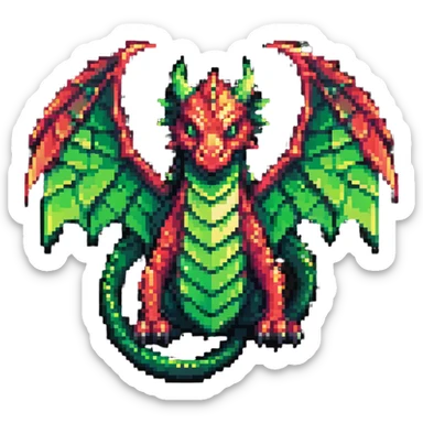 Dragon-shaped member emblem with scales transitioning from green to red gradient sticker