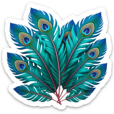 Unrealistic Futuristic colored, highly detailed,  3D render, upclose view, lush full soft feathers,  Peacock Begonia feathers sticker