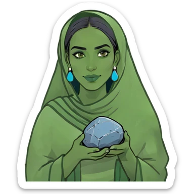 A beautiful marrocan women holding a blue rock sticker