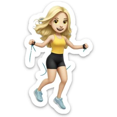 Pale girl with long hair jumping rope fitness sticker