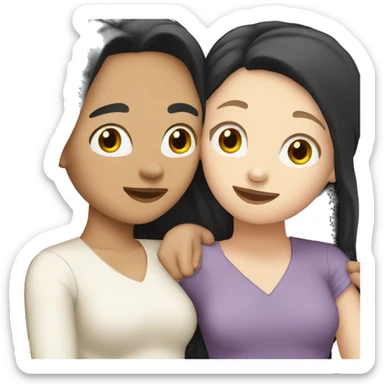 Lesbians with long black hair and white skin hugging passionately sticker