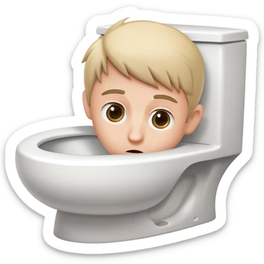 Toilet bowl with a human head peeking out from inside sticker