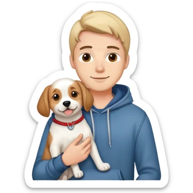 pretty handsome dog lover boyfriend with soft smile, wearing hoodie and jeans, one dog   sticker