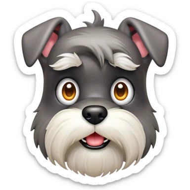 Cinematic Comical Miniature Schnauzer Portrait Emoji, Head tilted dramatically with a comically shocked expression and large, animated eyes, featuring a sharply defined salt-and-pepper fur with exaggerated, humorous eyebrows, simplified yet hilariously detailed, glowing with a bold, playful radiance, high shine, exuding a spirited and cheeky charm, styled with a soft glowing outline, capturing the essence of a Miniature Schnauzer that appears ready to dash into a burst of comic energy! sticker