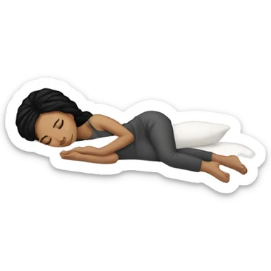 White girl black hair sleeping with kitty sticker