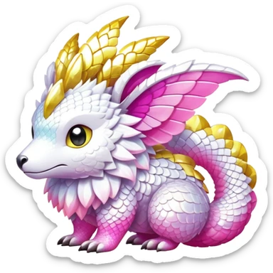 Shiny epic glittery white yellow pink animal-fakemon-creature sticker