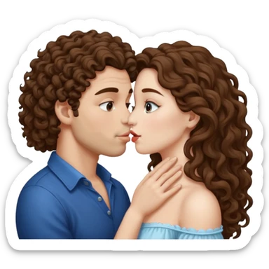 Couple kissing, the man would be white-skinned, curly-haired, brown. The serious woman with white skin, long hair and brown color  sticker