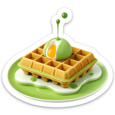 3D rendered hyper-realistic matcha green tea Hong Kong egg waffle with vibrant green color, detailed bubble texture, glossy candy-like surface, playful presentation, soft lighting sticker