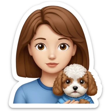 Girl with brown hear with son and maltipoo dog sticker