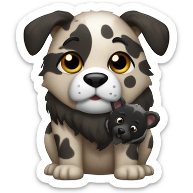 brindle colored shepherd with a panda toy in its mouth sticker