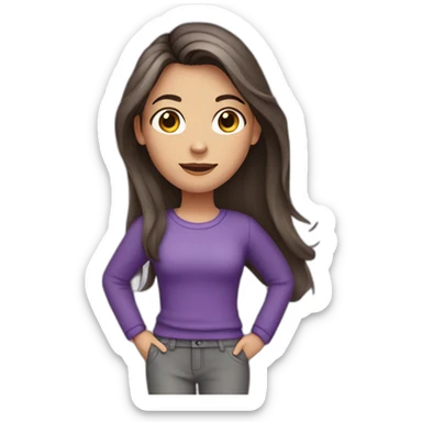a brunette girl with long hair in a purple jumper and gray pants sticker