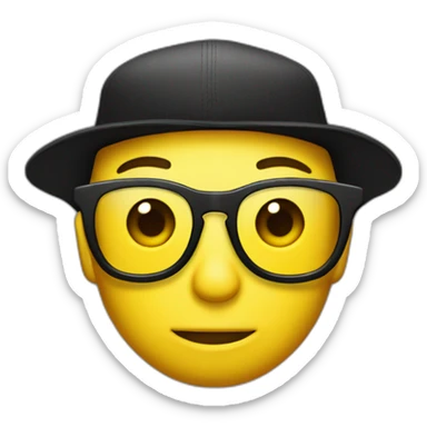 Yellow serious emoji with transparent glasses in a black cap with the yellow letters "JL" on the cap sticker