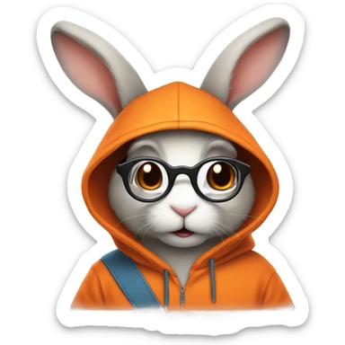  it specialist rabbit with glasses orang hoodie sticker