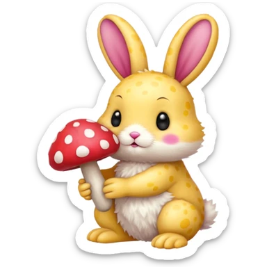 Pink and yellow Bunny holding a mushroom  sticker