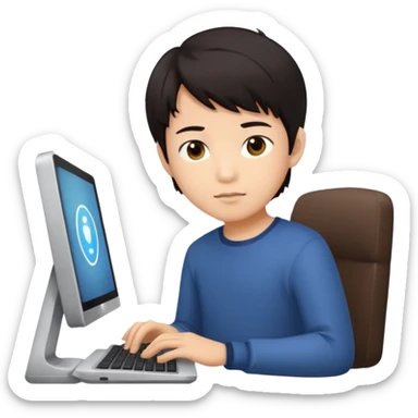 asian boy on computer sticker