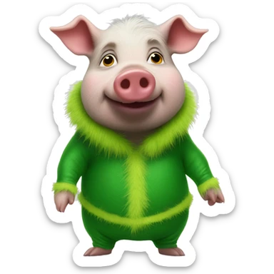 Potbelly pig in a grinch suit sticker