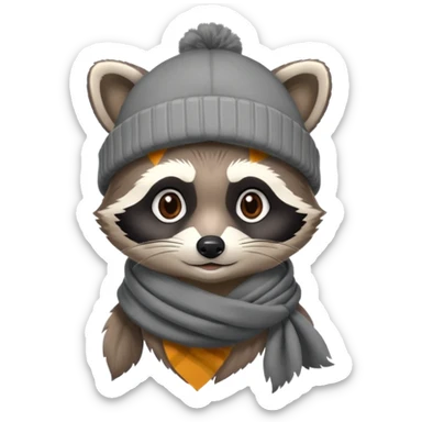 Racoon with scarf and beanie cap sticker