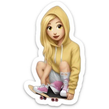 Blonde girl hoodie skateboard kiss sticker