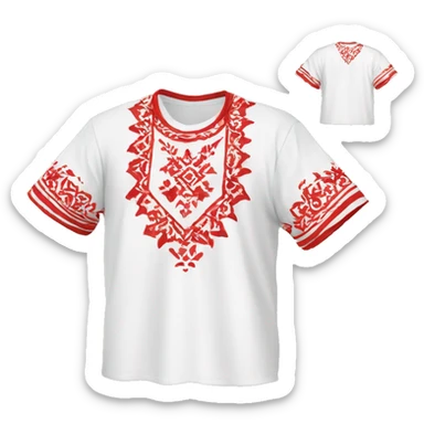 White vyshyvanka t-shirt with red embodiary sticker