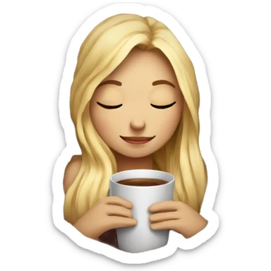 girl inside a blanket sipping coffee eyes closed blonde sticker