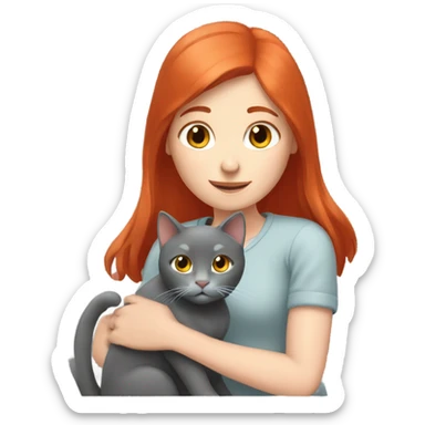 Red hair girl petting her grey cat sticker