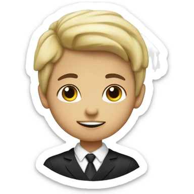 un niño blanco con pelo liso y cafe oscuro con ojos negros cuerpo completo sticker