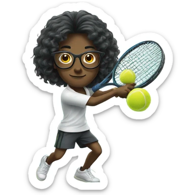 Long dark hair hitting tennis ball has glasses  sticker