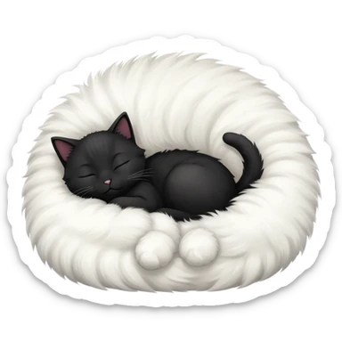 Big black cat is sleeping with a small white cat sticker