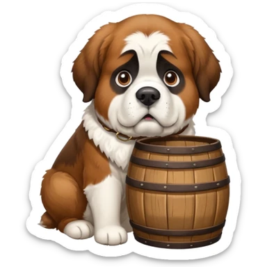saint bernard swiss rescue dog with barrel around the neck in snowy mountains sticker